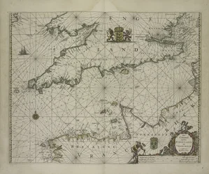 Mapa antiguo del Canal, 1666 (grabado en color)